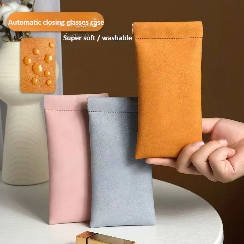 Soft Close Hinge - Kotak Kacamata Kulit Unisex Portabel dengan