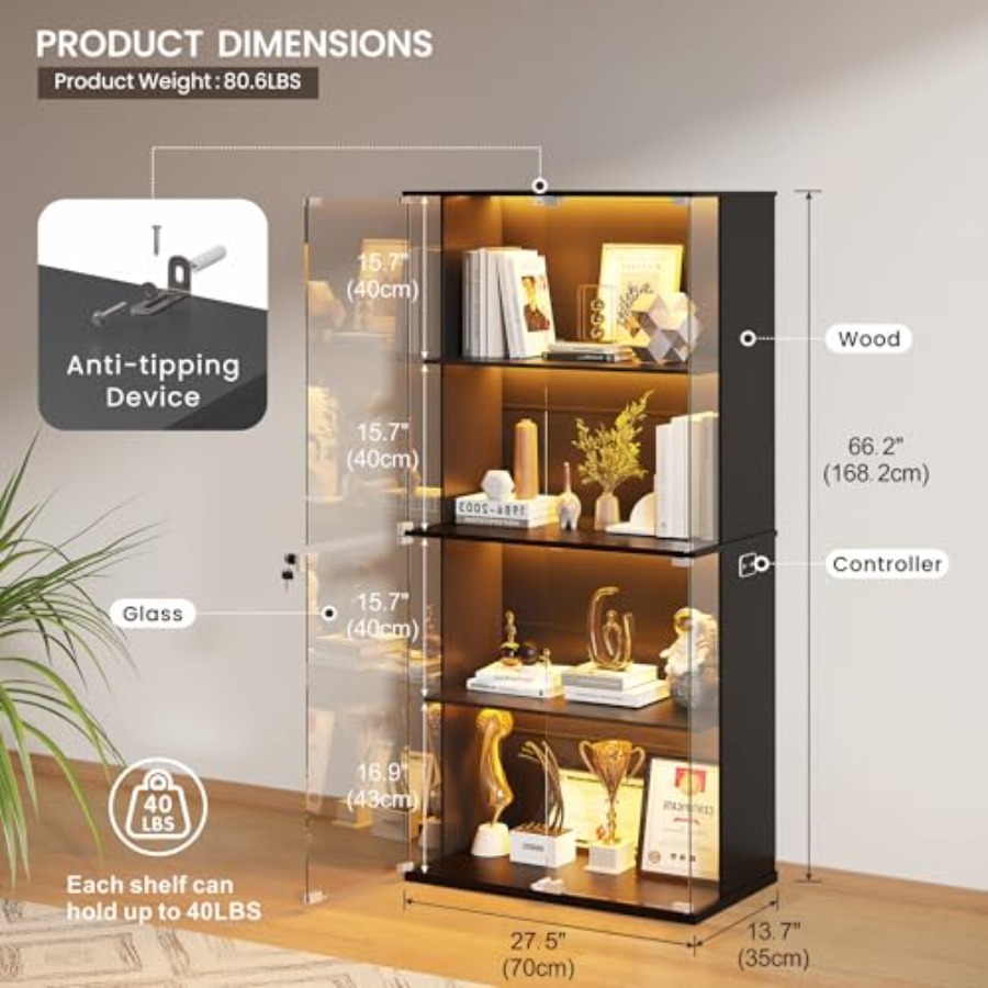 Lemari Pajangan Hitam dengan P - Soft Close Hinge ulasan dan harga