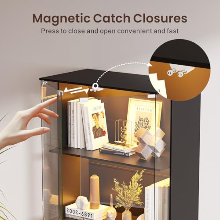 Lemari Pajangan Hitam dengan P - Soft Close Hinge ulasan dan harga